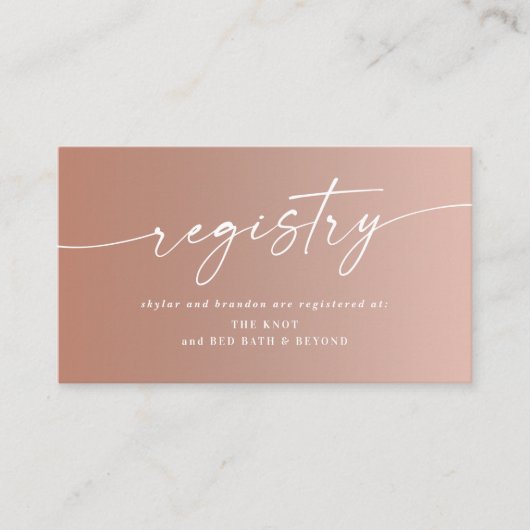 Minimale kap en blush ombre Fade Wedding Registry Informatiekaartje (Voorkant)