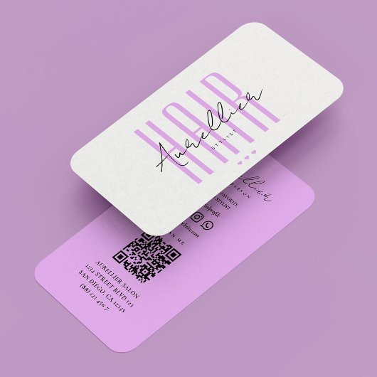 Minimale kapper script wit paars visitekaartje