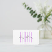 Minimale kapper script wit paars visitekaartje (Staand voorkant)