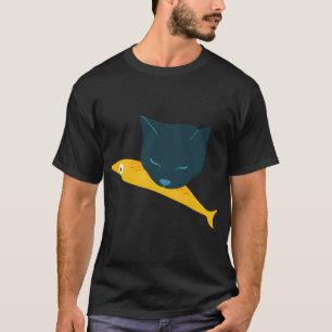 Minimale kat & vis – Blauwe en gele huisdierkunst T-shirt