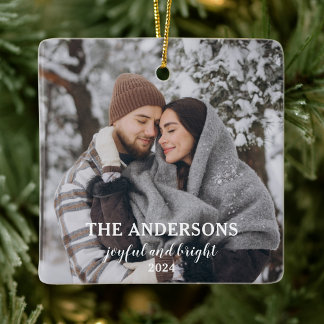 Minimale kerst paren foto keramisch ornament