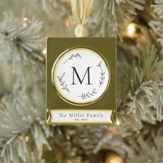 Minimale kerst van zwarte en witte monogram verguld banner ornament