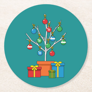 Minimale kerstboom met Cadeaus Ronde Kartonnen Onderzetter