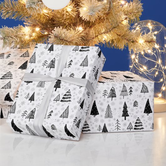 Minimale kerstboom zwart-wit cadeaupapier (Feestdagen)