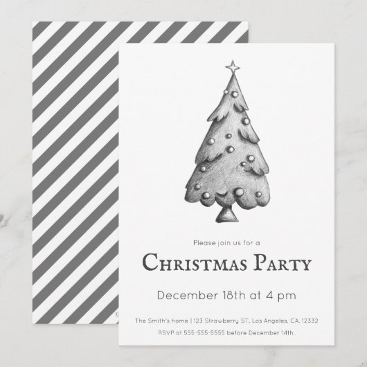 Minimale kerstboomfeest (zwart-wit) kaart (Voorkant / Achterkant)