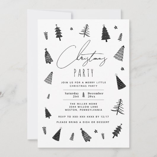 Minimale kerstfeestdag in zwart-wit kaart (Voorkant)