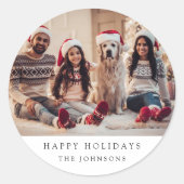 Minimale kerstfoto | Modern familieportret Ronde Sticker (Voorkant)
