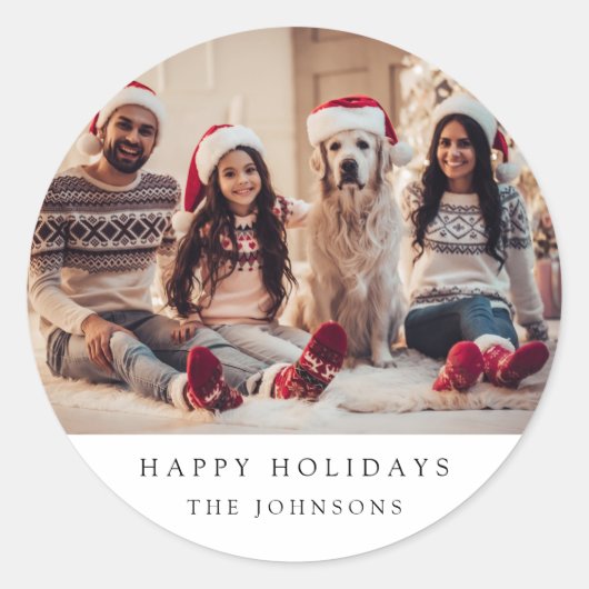 Minimale kerstfoto | Modern familieportret Ronde Sticker (Voorkant)