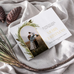 Minimale kerstfoto op Arch Merry Folie Feestdagenkaart