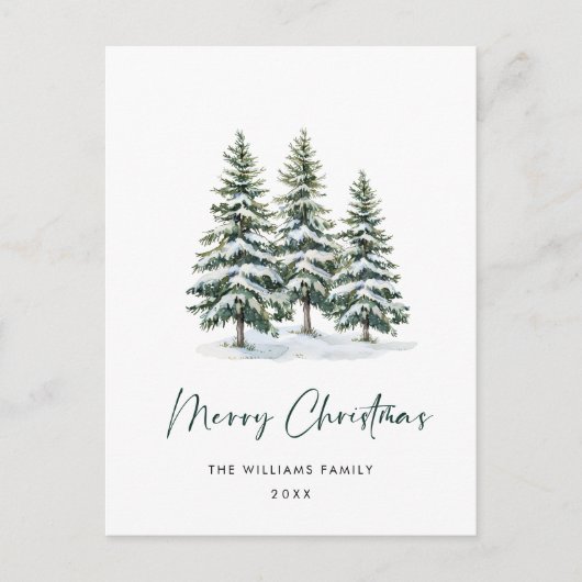 Minimale kerstgroet met elegante pinebomen briefkaart (Voorkant)