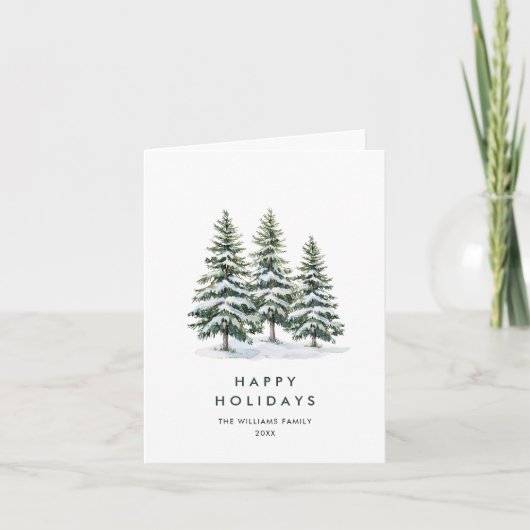 Minimale kerstgroet met elegante pinebomen feestdagen kaart (Voorkant)