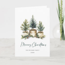 Minimale kerstgroet met elegante pinebomen feestdagen kaart