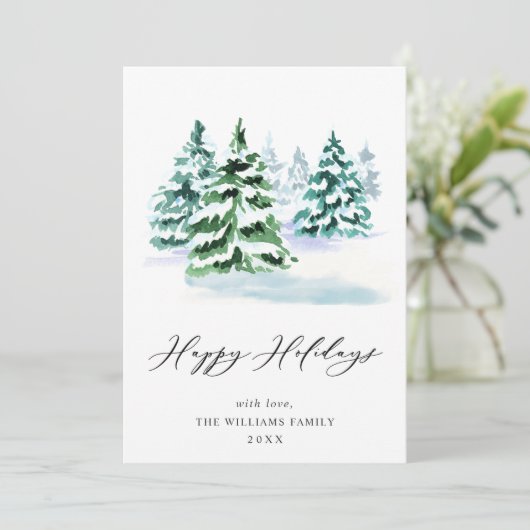 Minimale kerstgroet met elegante pinebomen feestdagenkaart (Staand voorkant)