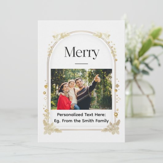Minimale kerstkaart ‘Merry’ met boog en voorzijde (Staand voorkant)