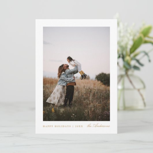 Minimale kerstkaart met foto als vakantiegroet (Staand voorkant)