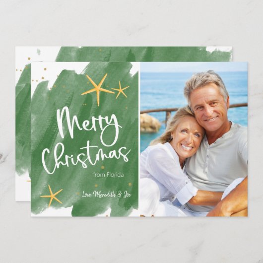 Minimale kerstKaart met groene en goudWaterverf (Voorkant / Achterkant)