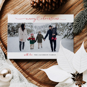 Minimale kerstkaart met hartscript en fotorooster