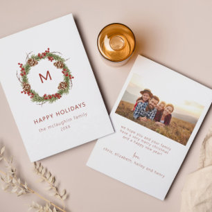 Minimale Kerstkrans Familie Foto Vakantiekaart Kaart