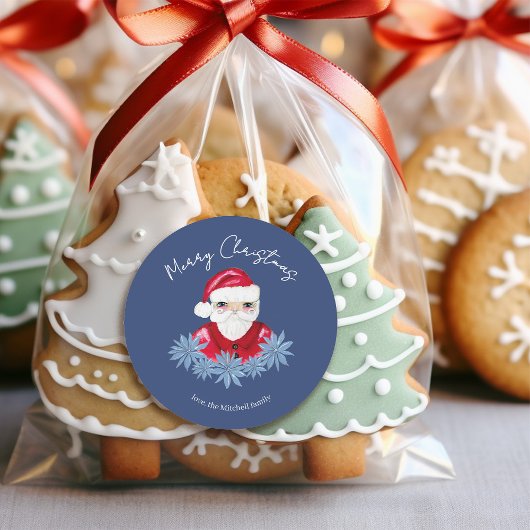 Minimale Kerstman Schattige Poinsettia Blauwe Pret Ronde Sticker