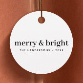 Minimale Kerstmis | Merry en Bright Simple White Bedankjes Labels