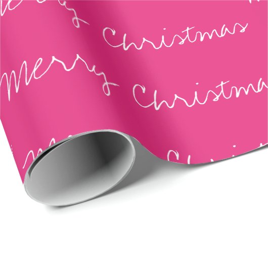 Minimale kersttypografie magenta wit cadeaupapier (Rol Hoek)