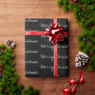 Minimale kersttypografie zwart wit cadeaupapier