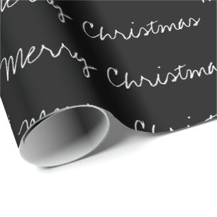 Minimale kersttypografie zwart wit cadeaupapier