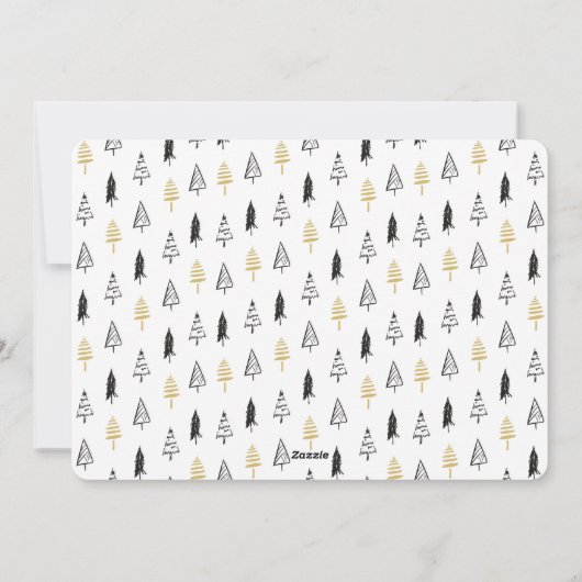 Minimale kerstviering met gouden zwarte pine-boom feestdagenkaart (Achterkant)