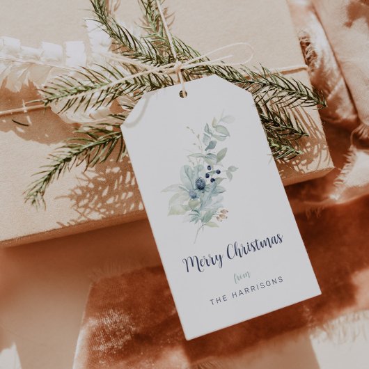 Minimale kerstWaterverf Botanisch Cadeaulabel