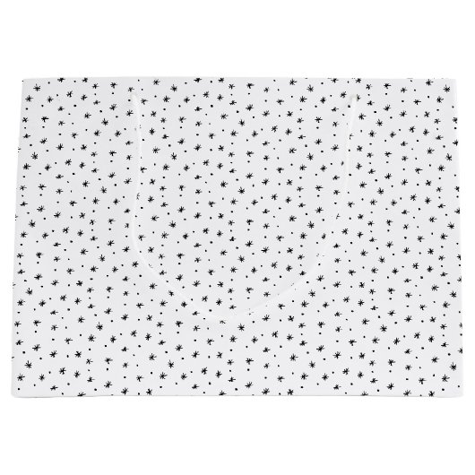 Minimale kerstzwarte en witte eenvoudige sterren groot cadeauzakje (Voorkant)