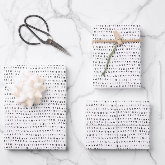 Minimale kerstzwarte en witte tiny Lines Inpakpapier Vel (Voorkant)