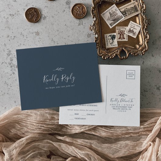 Minimale keuze uit RSVP-Briefkaart in het blauw-bl Uitnodiging Briefkaart