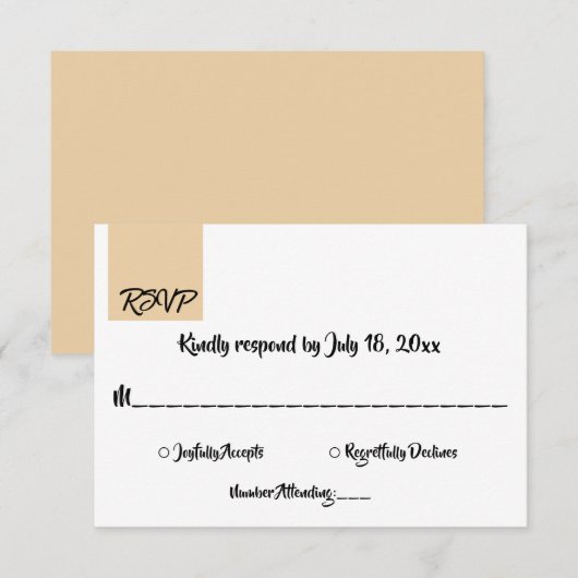 Minimale klassieke beige script moderne formele br RSVP kaartje (Voorkant / Achterkant)