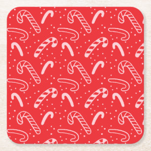 Minimale klassieke feestelijke vakantie rode snoep vierkante kartonnen onderzetter