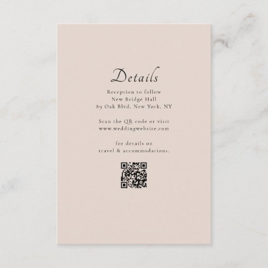 Minimale klassieke moderne QR-code bruiloft detail Informatiekaartje (Voorkant)