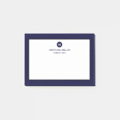 Minimale Klassieke monogram Navy Blue Post-it® Notes (Voorkant)