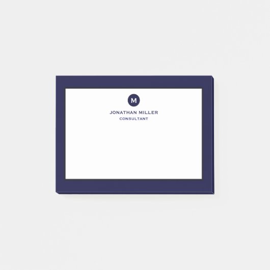Minimale Klassieke monogram Navy Blue Post-it® Notes (Voorkant)