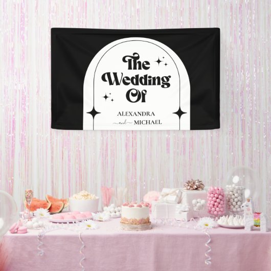 Minimale kleefband voor Retro Arch Black en White Spandoek (Feest)
