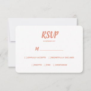 Minimale kleur zalm Bruiloft RSVP Maaltijd Keuze