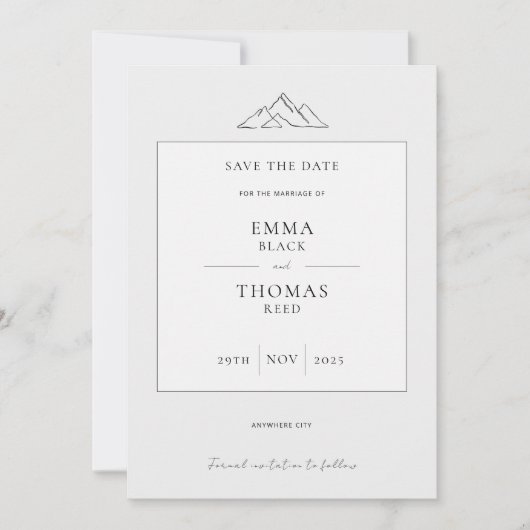 Minimale kleutergrootte van het EMMA-gebergte Save The Date (Voorkant)