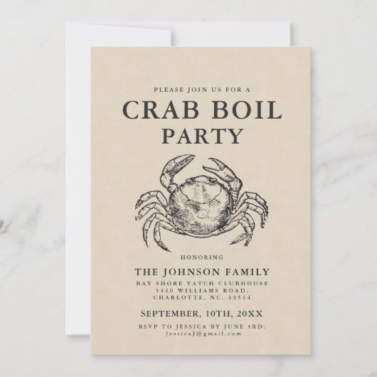 Minimale krabbenboil  Stijl uitnodigen Kaart (Voorkant)