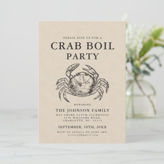 Minimale krabbenboil  Stijl uitnodigen Kaart (Staand voorkant)