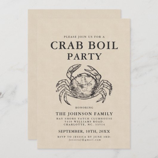 Minimale krabbenboil  Stijl uitnodigen Kaart (Voorkant / Achterkant)