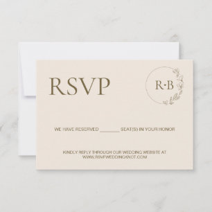 Minimale krans Monogram Crème aarde Toon bruiloft RSVP Kaartje