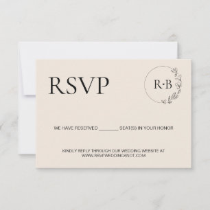 Minimale krans Monogram Zwart en Cream bruiloft RSVP Kaartje