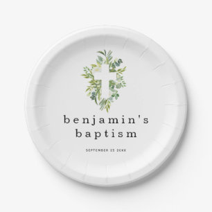 Minimale kruisnaam met eucalyptus papieren bordje