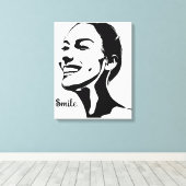 Minimale kunst van een lachende vrouw canvas afdruk (Insitu (Houten vloer))