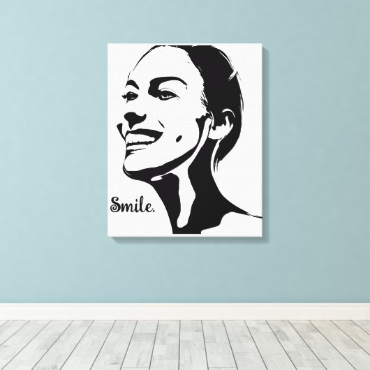 Minimale kunst van een lachende vrouw canvas afdruk (Insitu (Houten vloer))