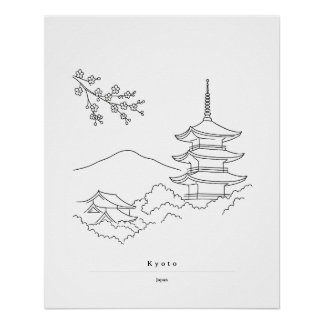 Minimale Kyoto-wandkunst | Japanse pagodeprint Perfect Poster