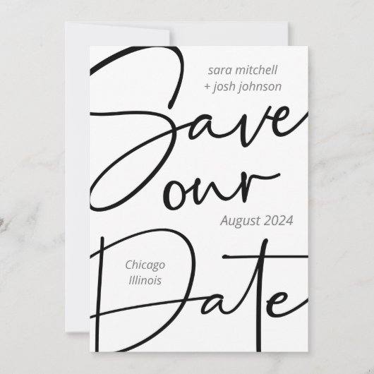 Minimale laag draagbaar script: datum opslaan save the date (Voorkant)